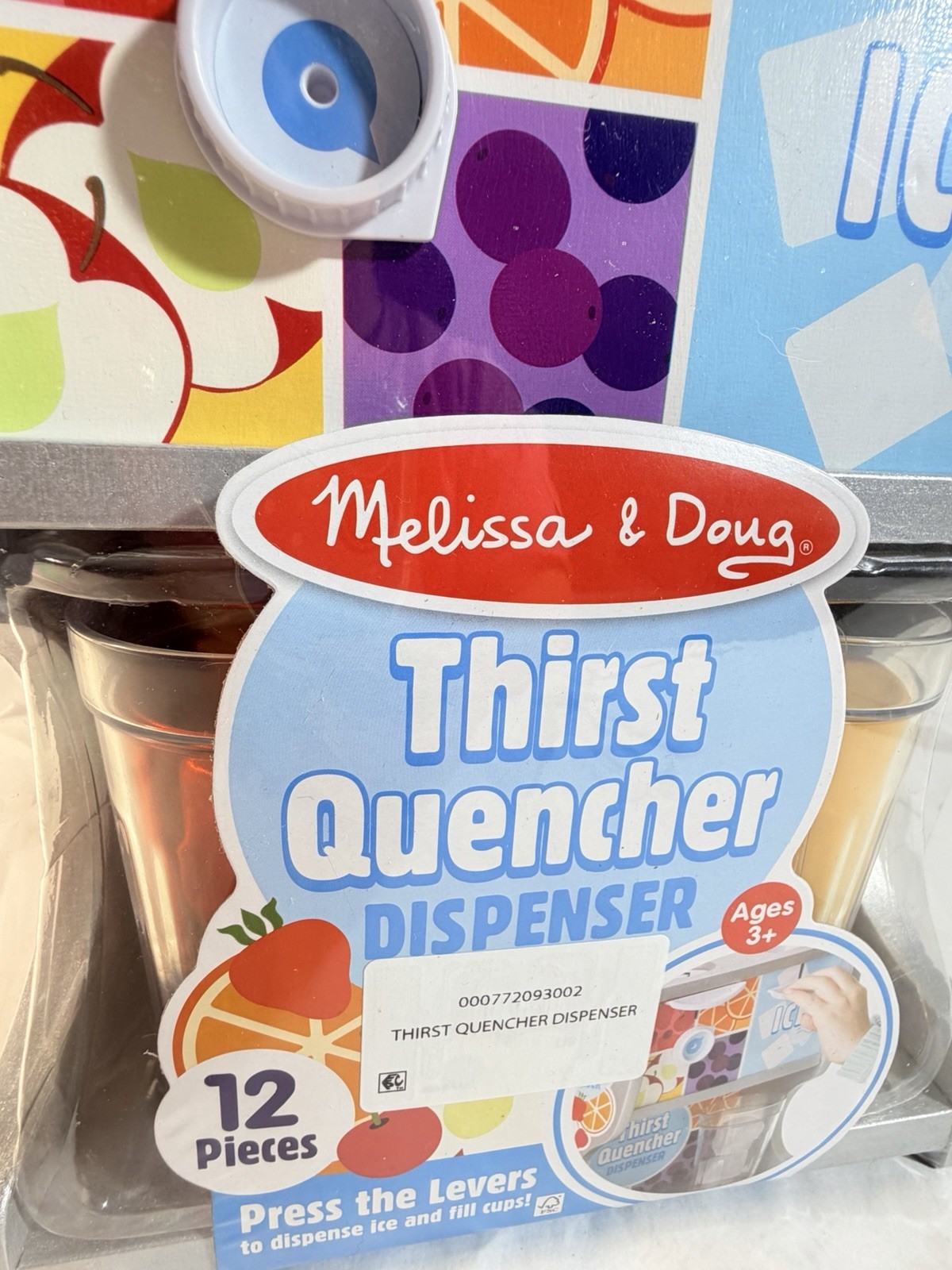 Melissa & Doug Wooden Thirst Quencher Drink Dispenser W/ Cups, Juice Inserts NEW