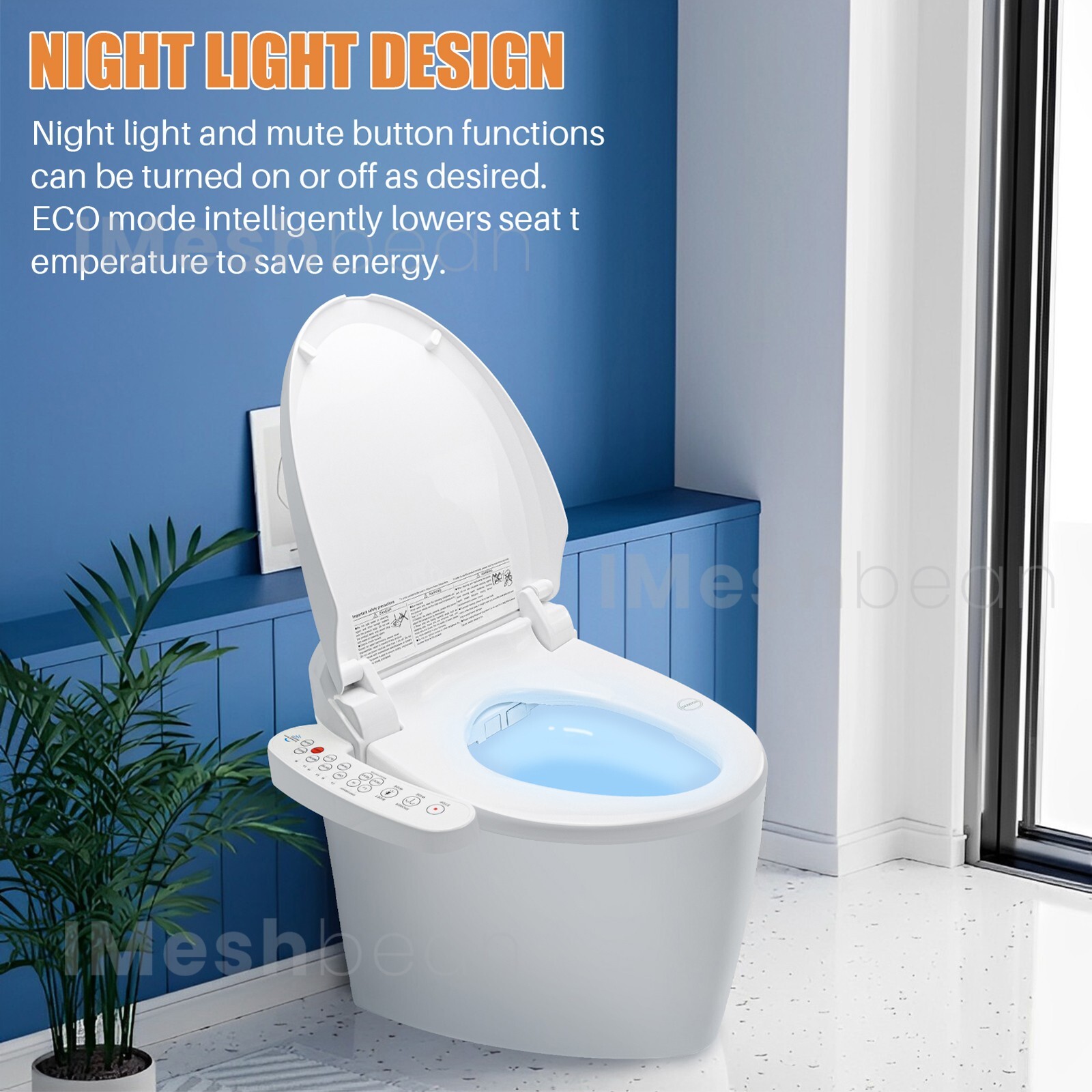 Smart Electric Bidet Toilet Heated Seat Elongated LCD Auto Flush Dry Night Light
