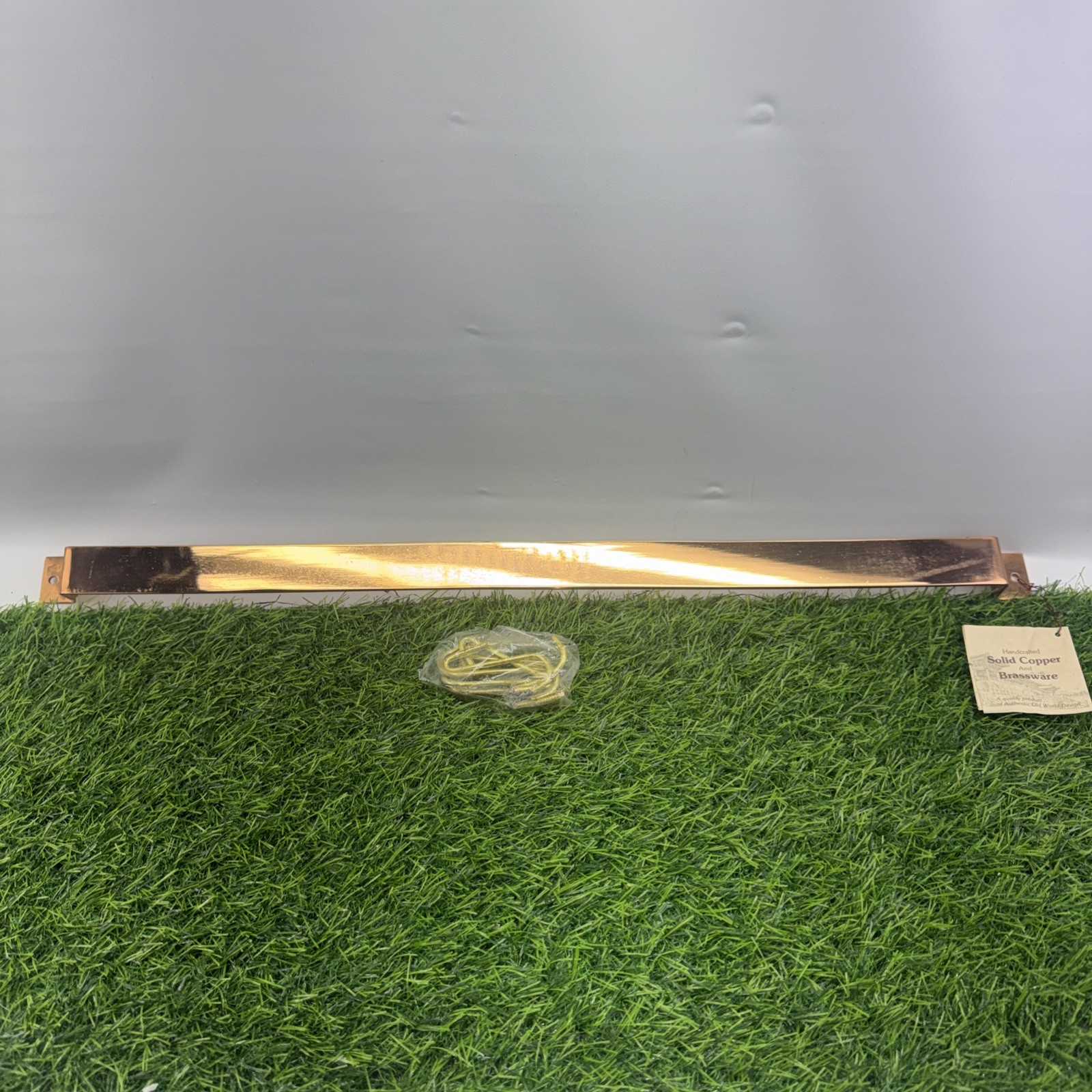 Vintage Solid Copper 24” Utensil Rack Korea Brass Tone Hooks Wall Scuffed NOS