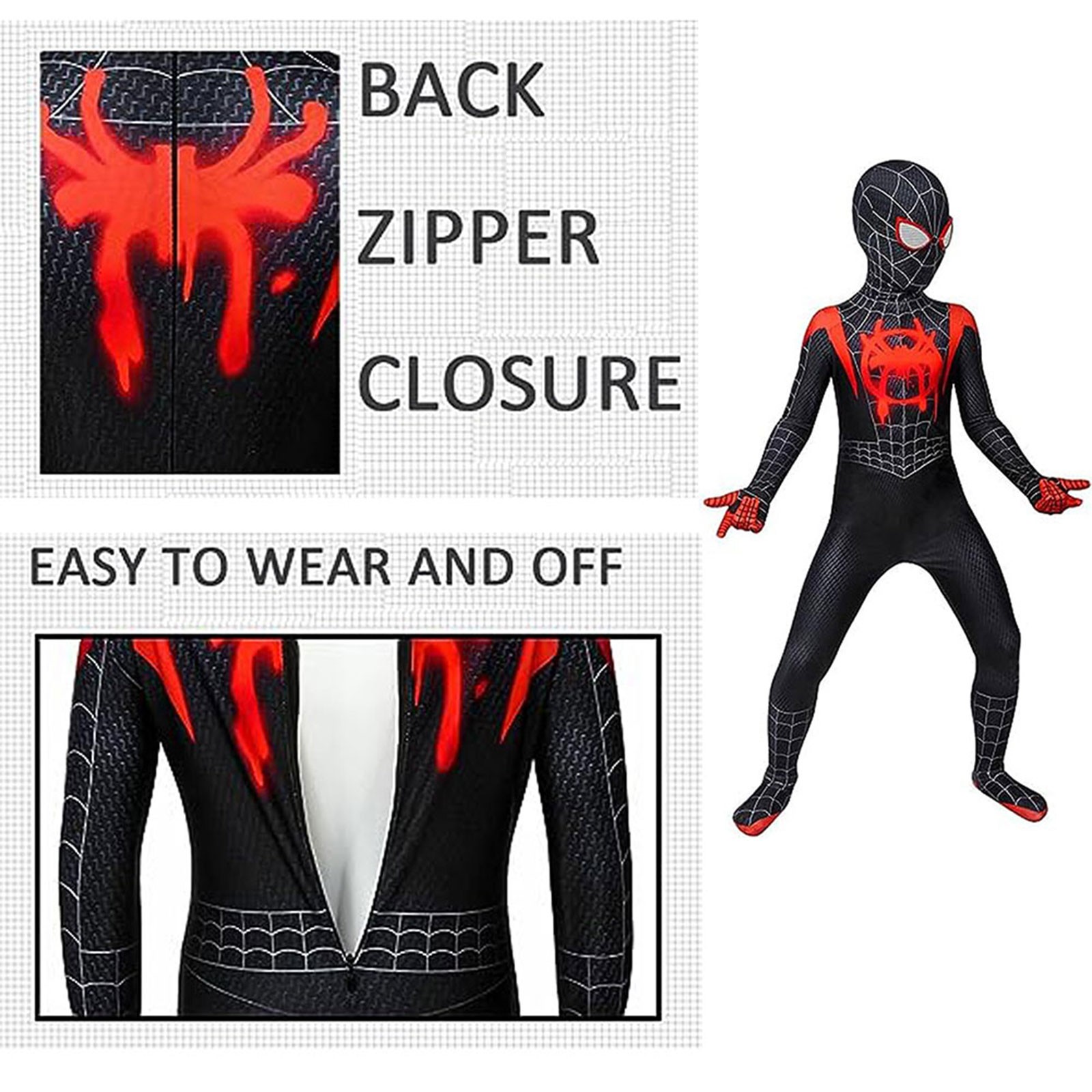 Superhero Spider-Man Costume Miles Halloween Jumpsuit Kids Boys Cosplay Bodysuit