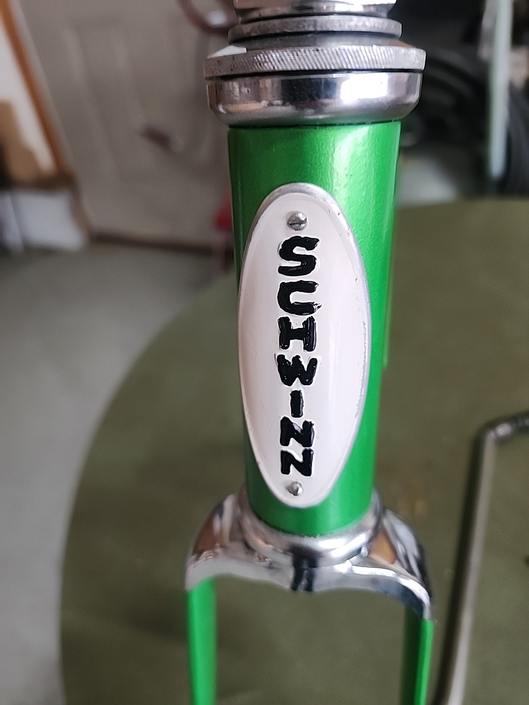 1966 SCHWINN STINGRAY LIME GREEN FRAME FORK + CHAINGUARD NICE SHAPE REPAINT L$$K