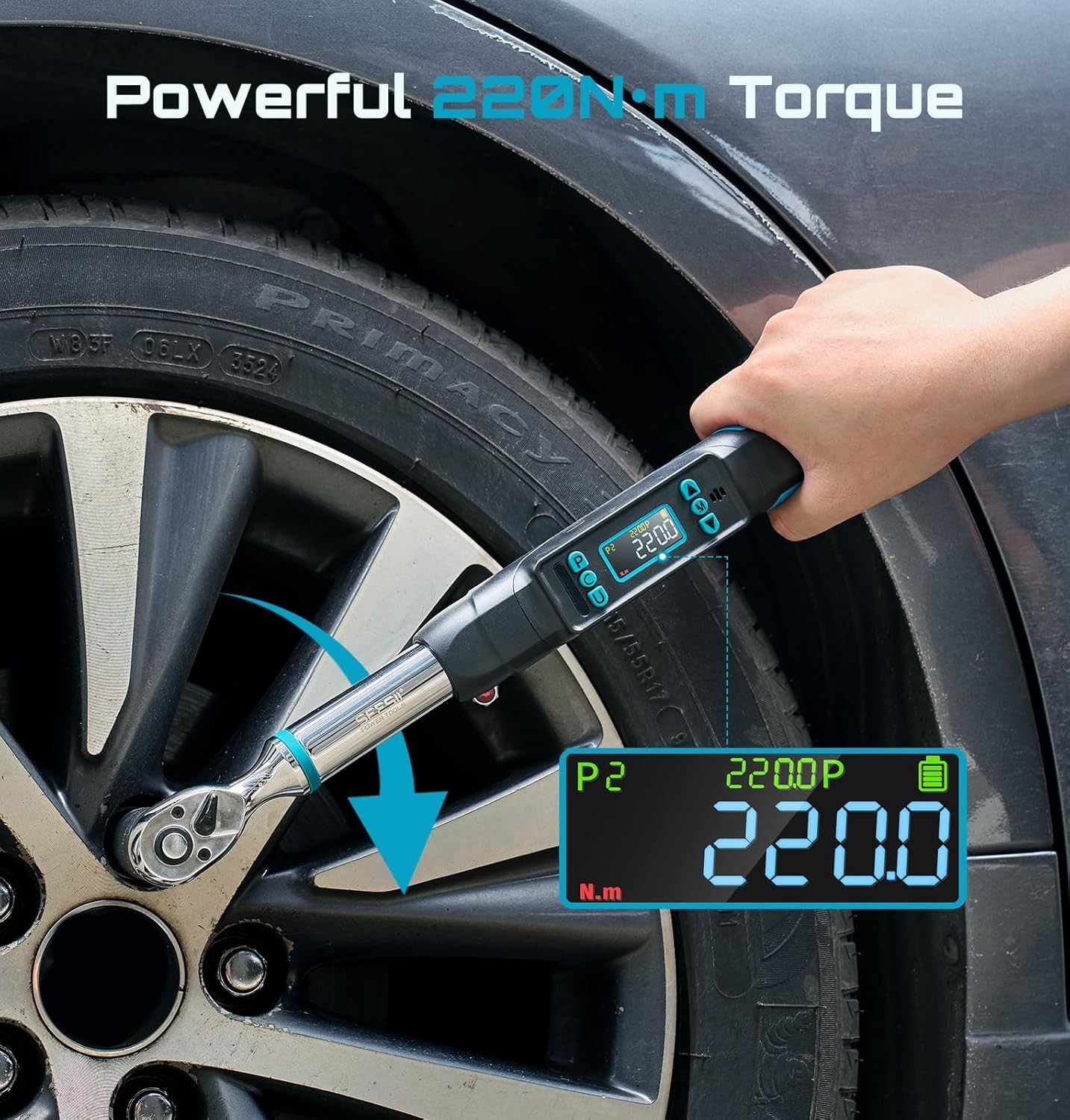 Seesii Digital Torque Wrench 3/8" 0–220 N·m/0–162 ft-lbs Ratchet Electric Torque