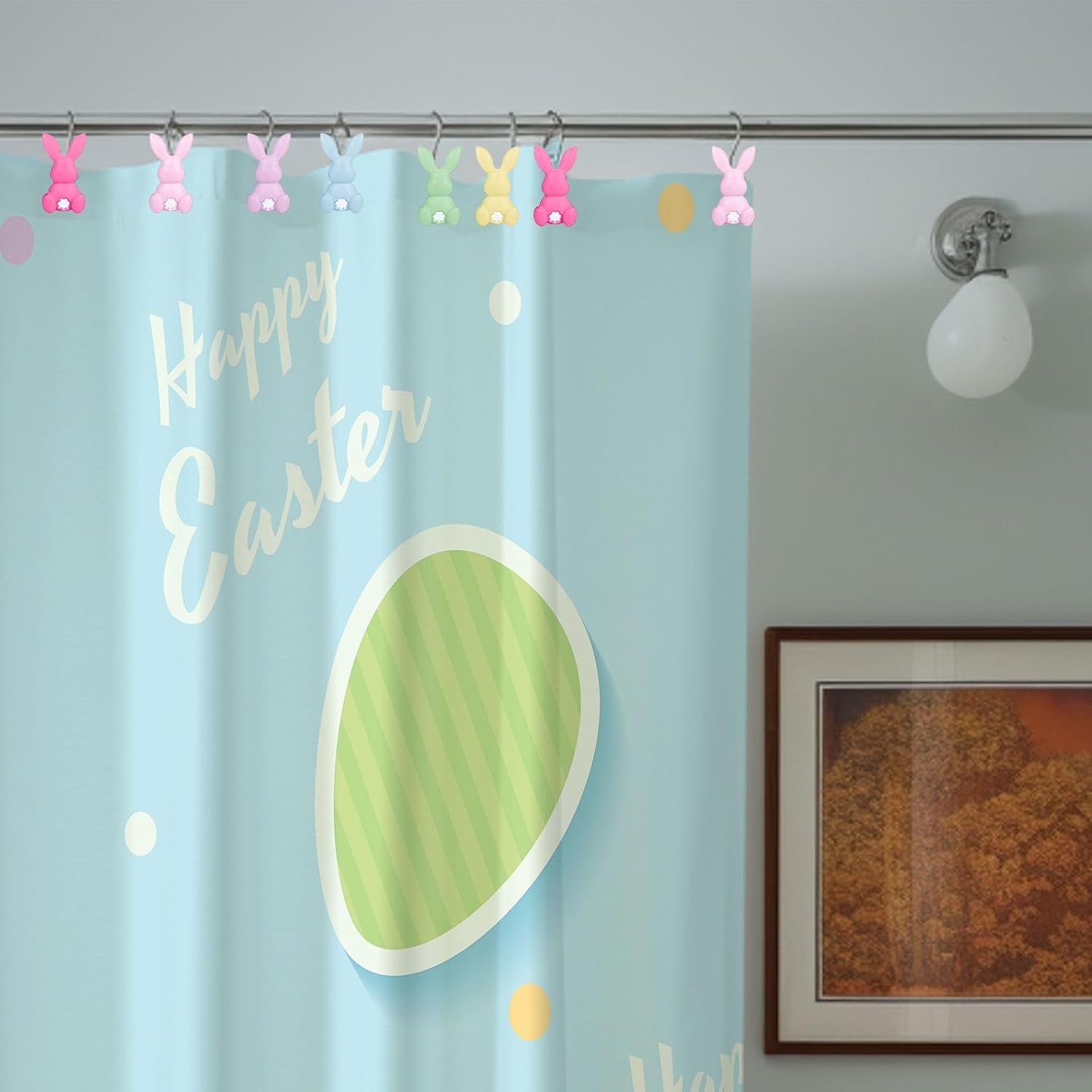 12Pcs Easter Rabbit Shower Curtain Hooks Bunny Curtain Rod Rings Spring Resin Cu