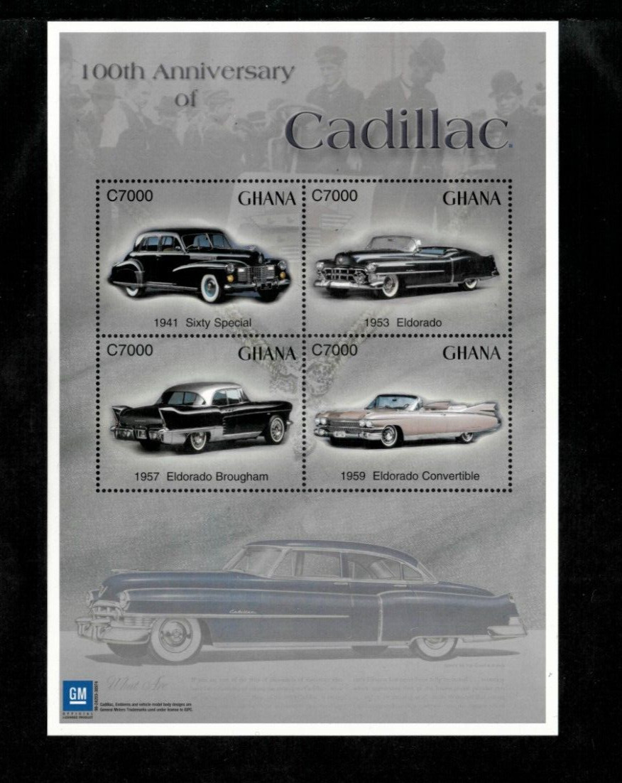 Ghana 2003 - Cadillac Cars - Sheet of 4 Stamps - Scott #2377 - MNH