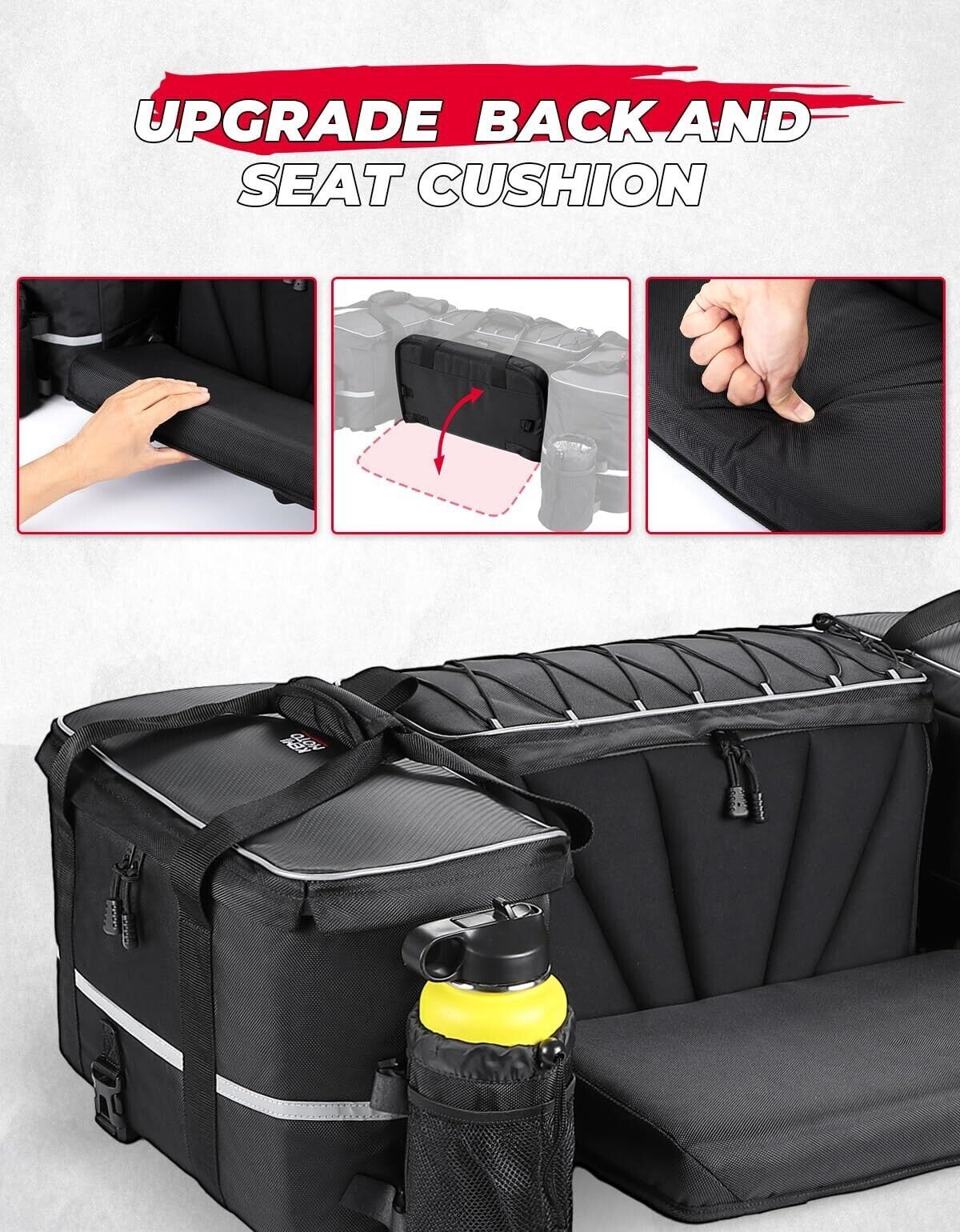 74L Upgraded ATV Rear Cooler Storage Bag Pack Seat Padded Bottom Bags w/Cushion