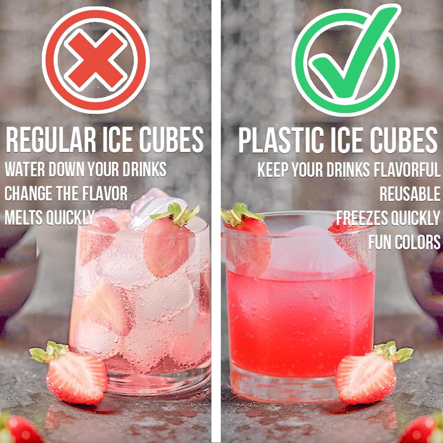 12 Pack JUMBO Reusable Plastic Ice Cubes Quick Freeze Clear 2" Square