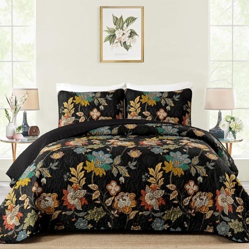 Floral Quilt Set Size Botanical Bedspread Bedding Sets Soft Queen Khaki