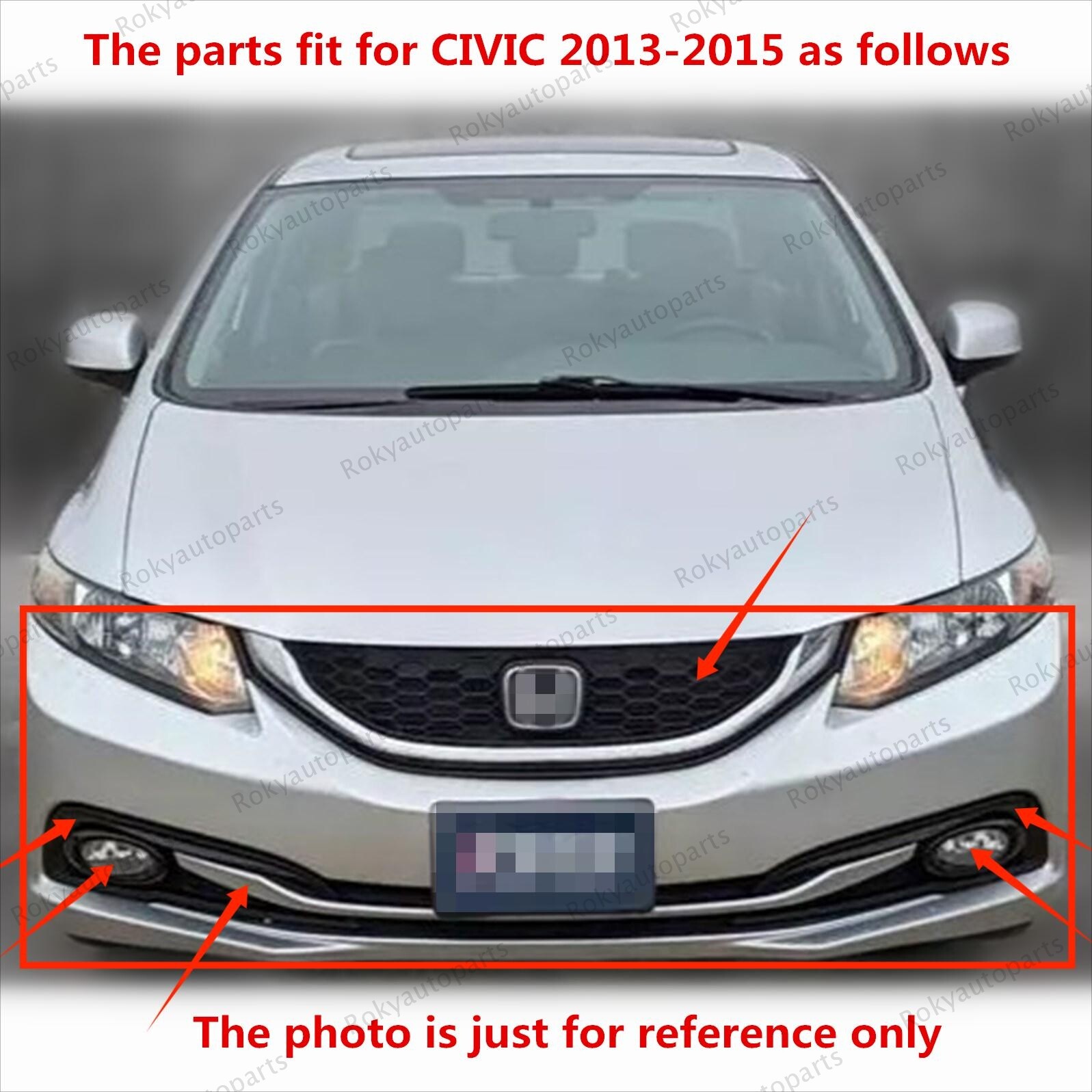 14PC For CIVIC Sedan 2013-2015 Bumper Upper Lower Chrome Grille Fog lights Bezel