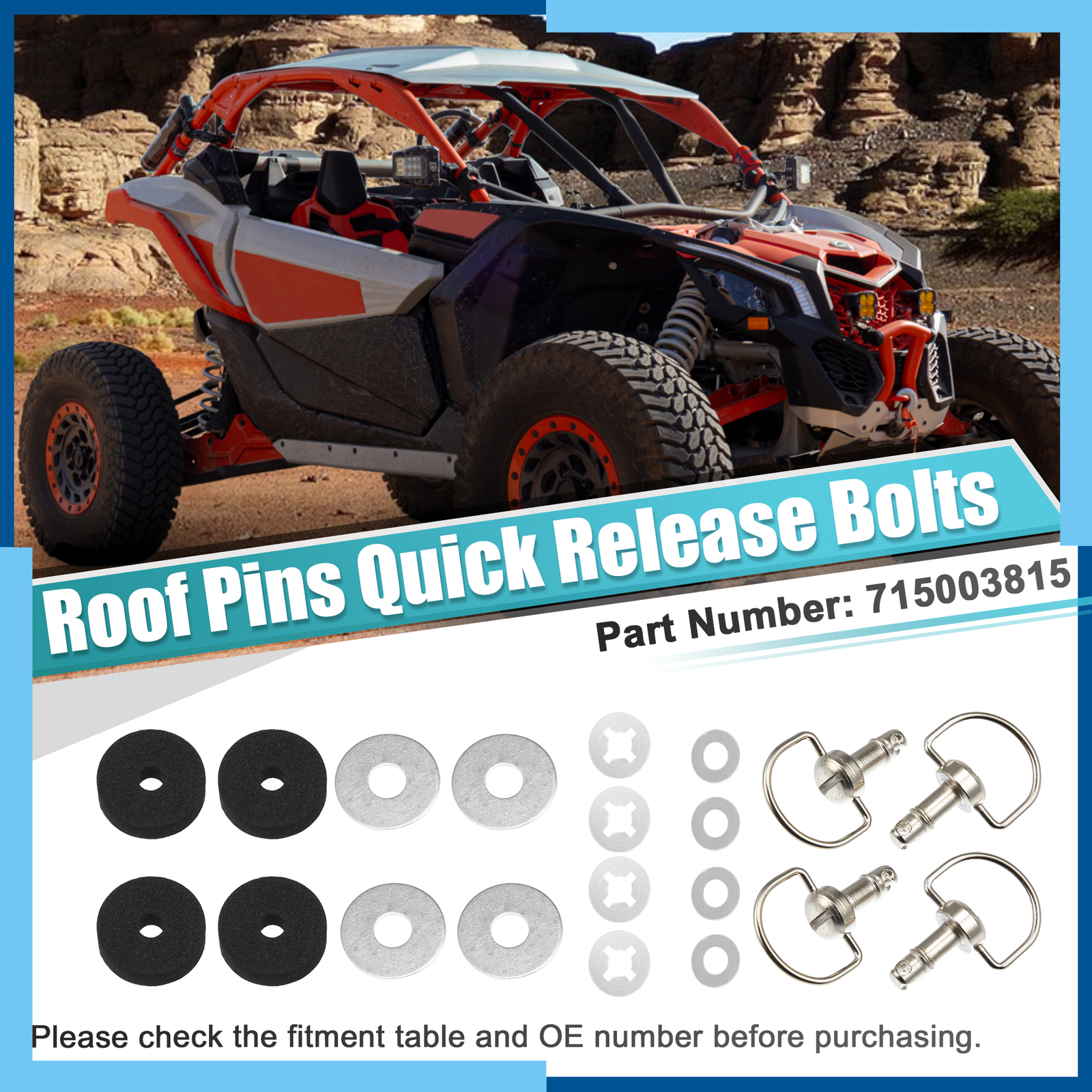 Pack (1) Roof Pins Quick Release Bolts Set for Can Am X3/ X3 Max