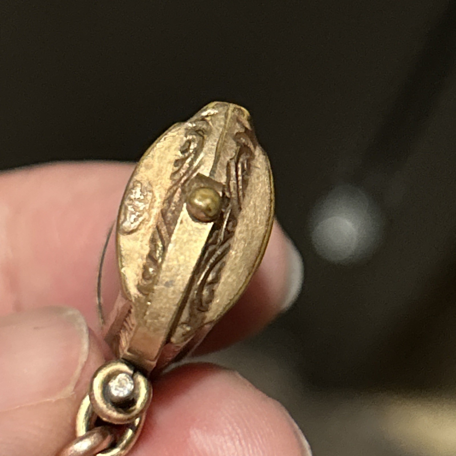 Vintage CHARNIER 1/10 Watch Chain Rose GF Abalone Carnelian Spinner GF Fob 11”