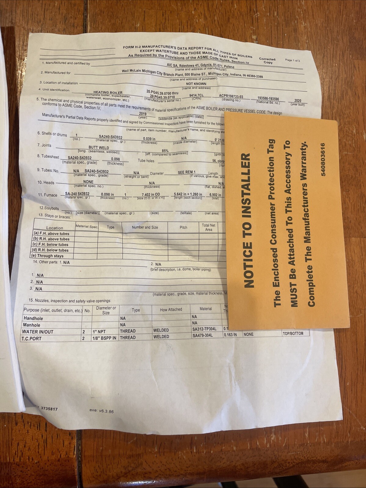 NEW Weil McLain Heat Exchange kit Assembly ECO 155 383-800-233