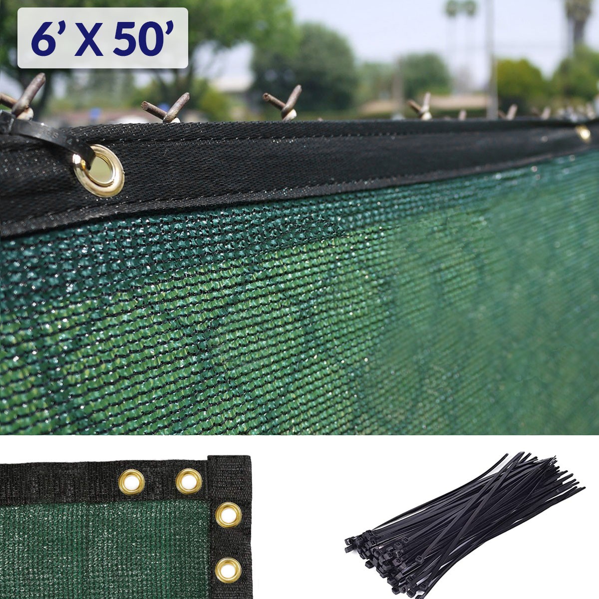 6'x50' Green Fence Privacy Screen, Backyard Shade Mesh Tarp Garden Windscreen