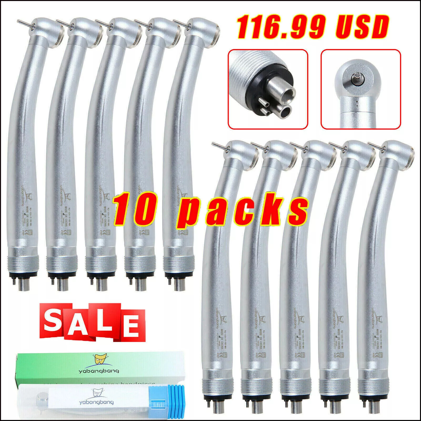 10*NSK Style PANA MAX Dental High Speed Turbine Handpiece Push Button 4Hole SALE
