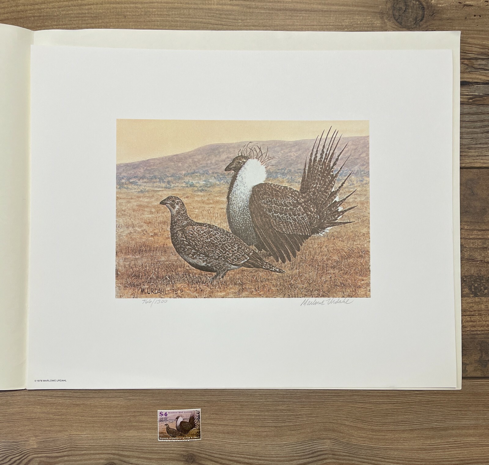 1978 MONTANA - State Duck & Bird Print - Sage Grouse - ARTIST SIGNED STAMP