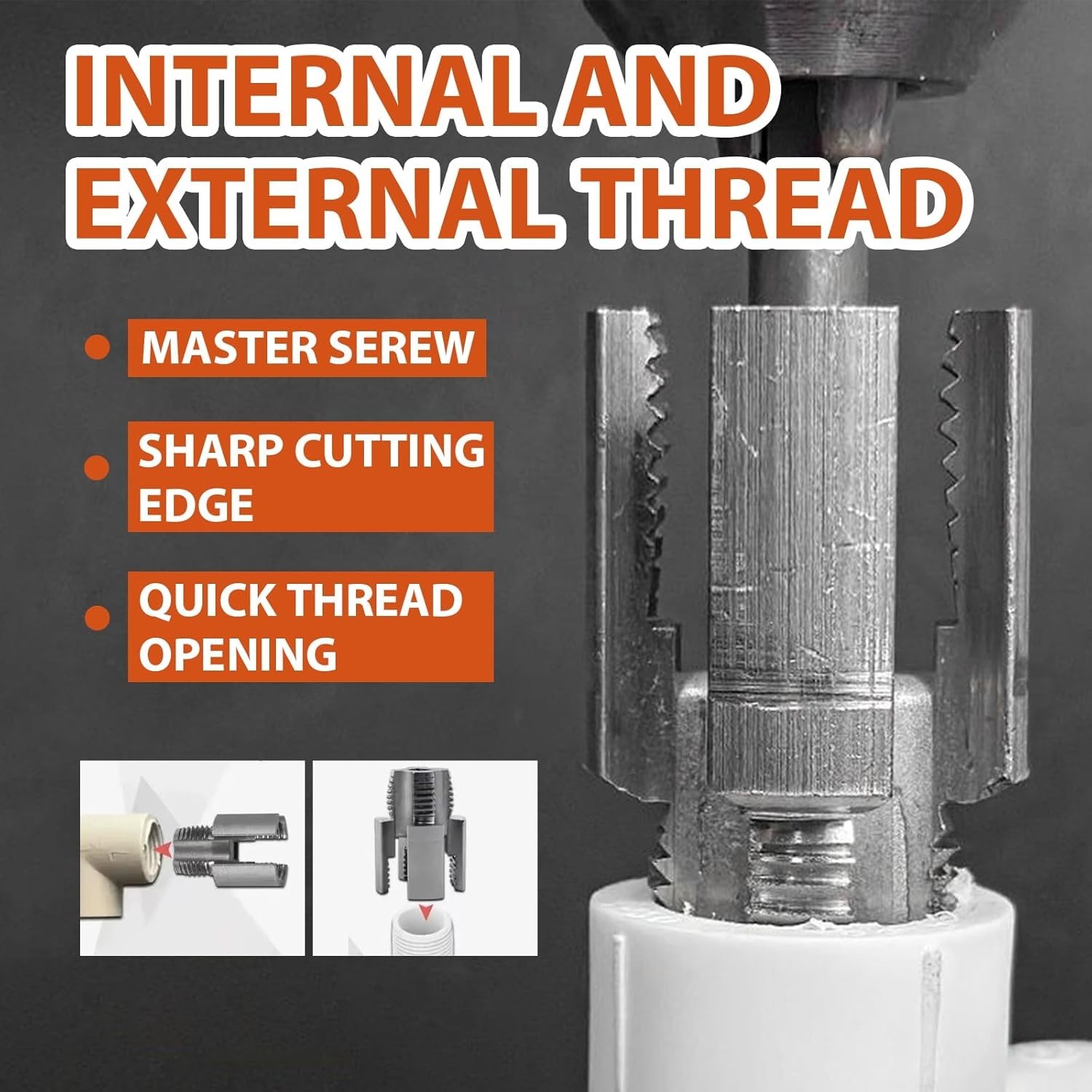 2Pcs 1/2'' 3/4'' Water Pipe Threading Tool Integrated Internal & External Pipe