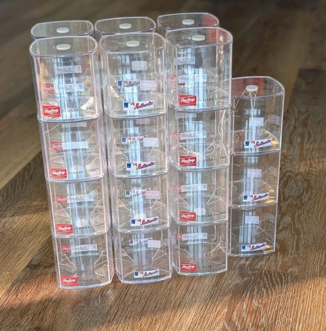 Lot Of 27 Clear Baseball Display Case Cubes Used MLB Logo Rawlings Mark Of A Pro