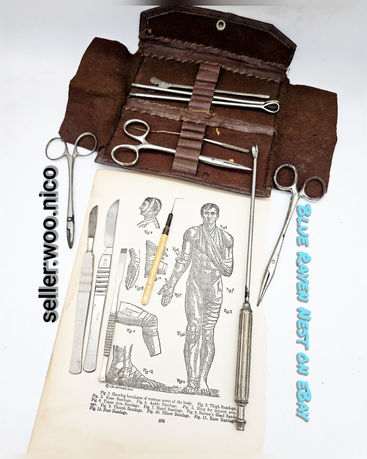 Antique Surgical Set Medical Scalpel Forceps Instrument Tool Case Bausch & Lomb