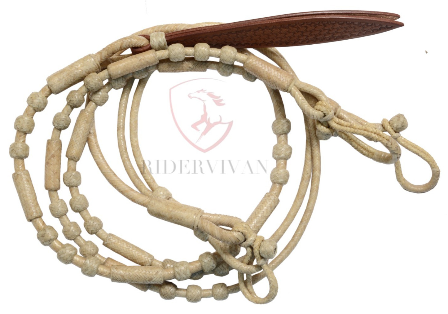 Romal Reins Beige Cow Rawhide, Rommel Reins 20 Plaits, Regular 55" Romal Reins.