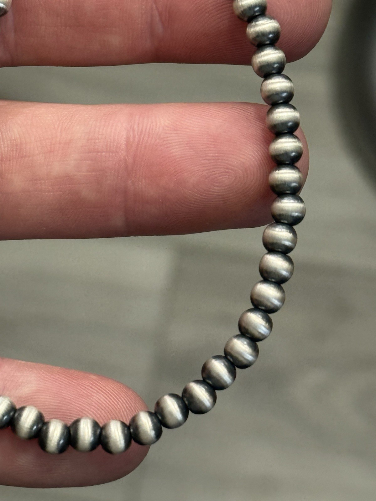 STERLING SILVER 5mm 18” Plus 2” EXT NAVAJO PEARL OXIDIZED BEADED NECKLACE .925