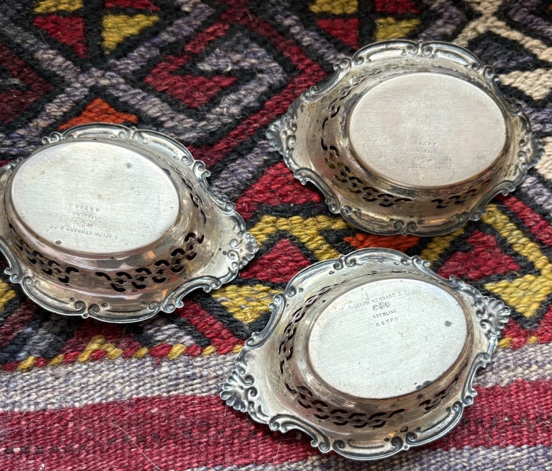 3 VINTAGE Bigelow Kennard Petite Sterling Nut Dishes 62 grams