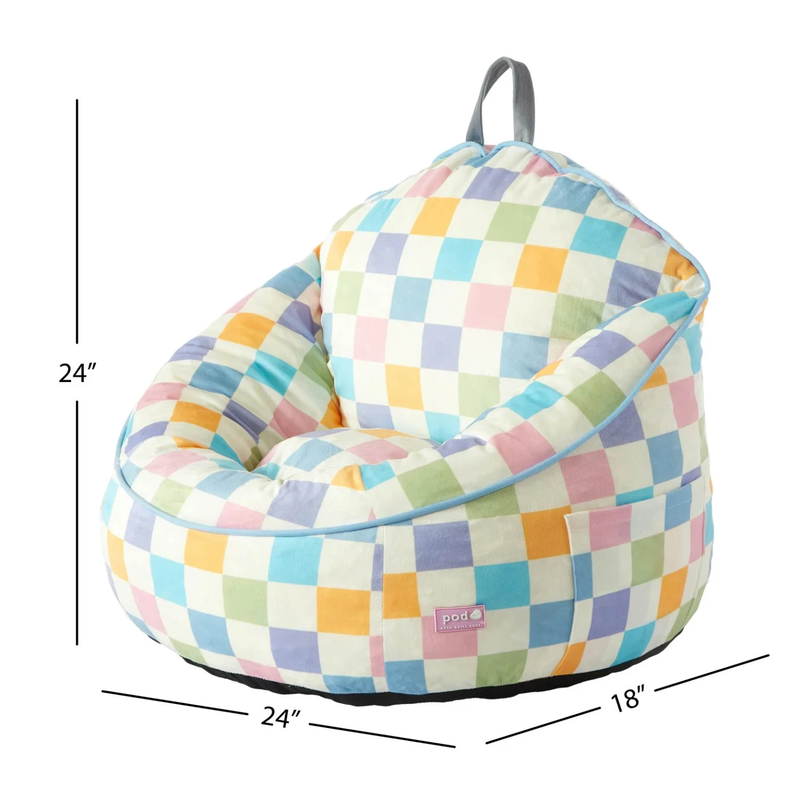 Compressed Foam Bean Bag Chair for Kids, Rainbow Checkerboard, New