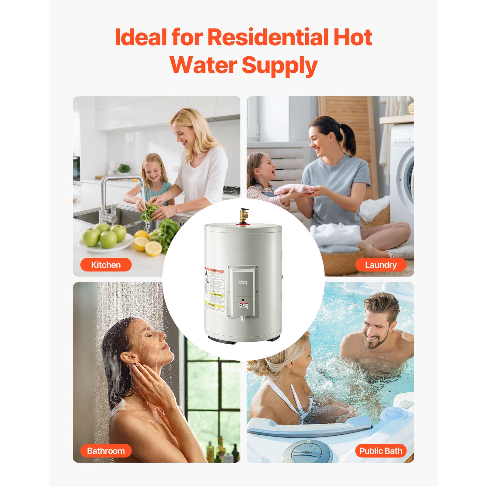 Uimoso 12-Gallon Electric Water Heater, 1600W, 120V, Point-of-Use with T&P Valve