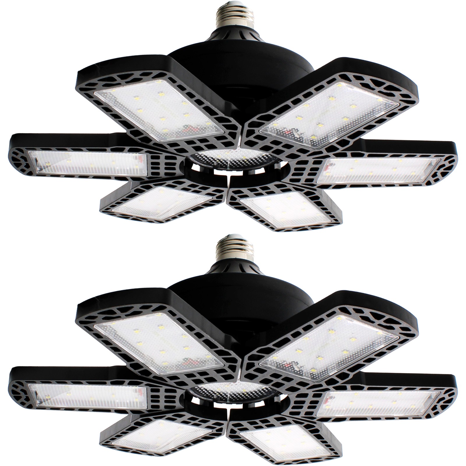 2 Pack Garage Light 200W 20000 Lumen w 6 Adjustable Panels E26/E27 Screw-in LED