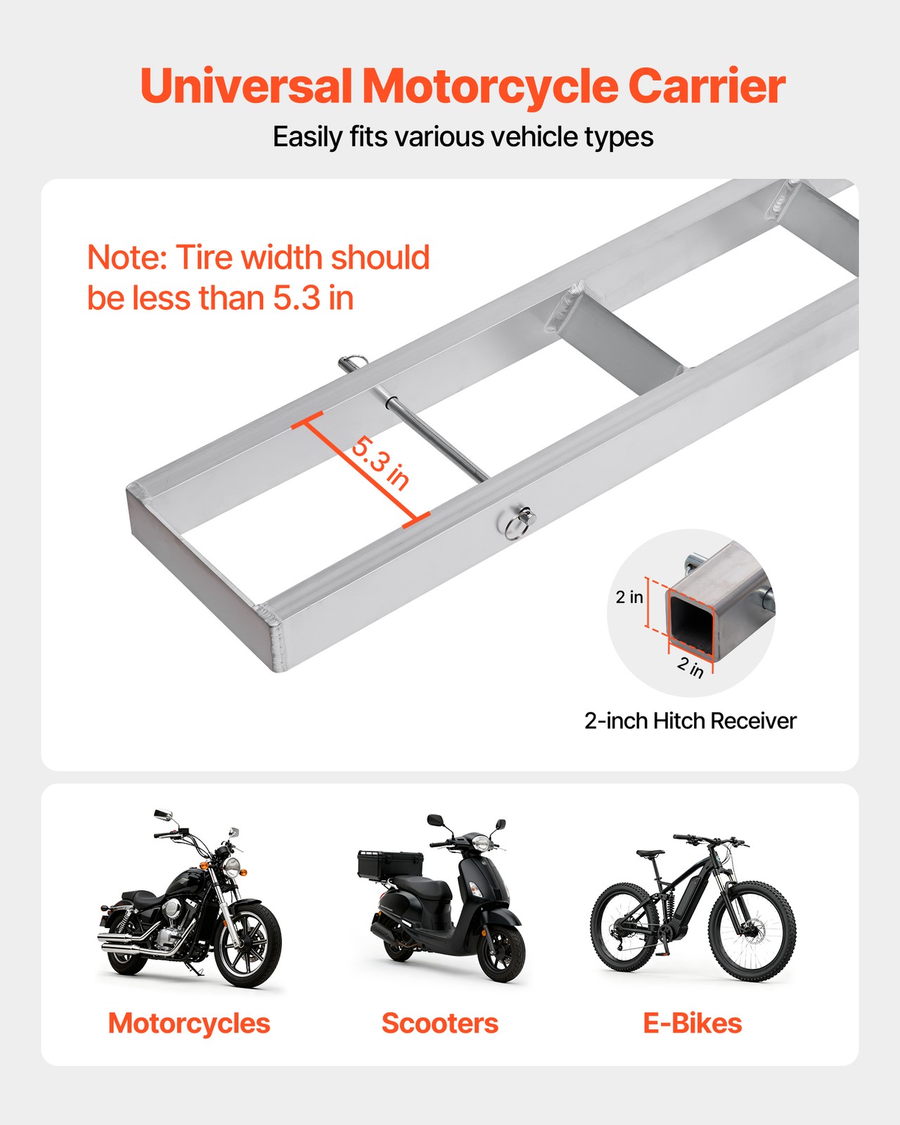 VEVOR Motorcycle Carrier Scooter Dirt Bike Hitch Mount 400 lbs Rack Ramp Hauler