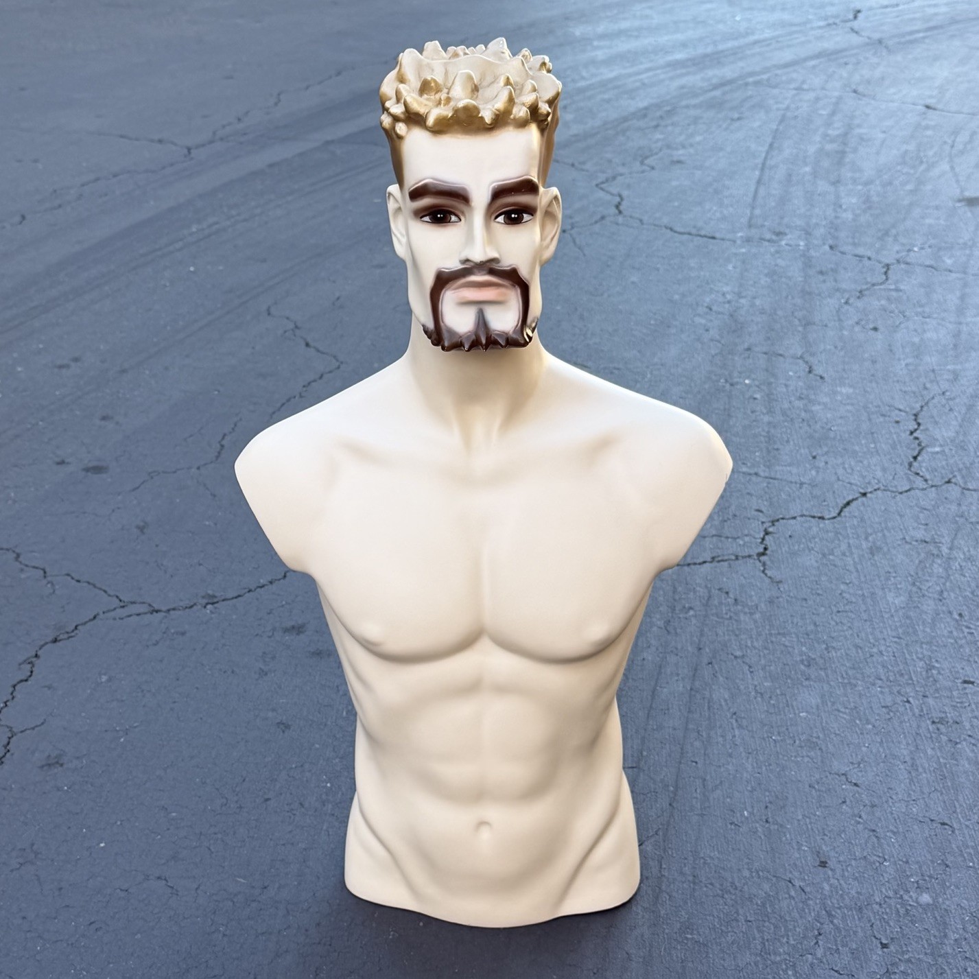 Lady Lulu Vintage Mannequin Torso Head Male Man Muscle Goatee Gold Spike Hair