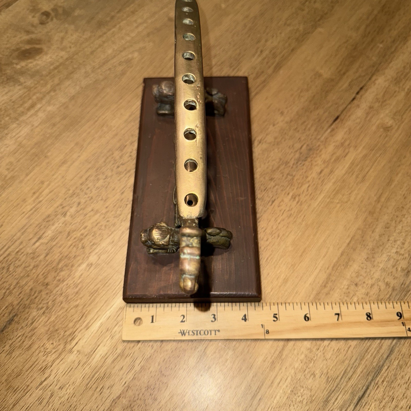 Vtg Chinese Metal Dragon Incense Burner Stand Wood Base Ornate Mythical Motif