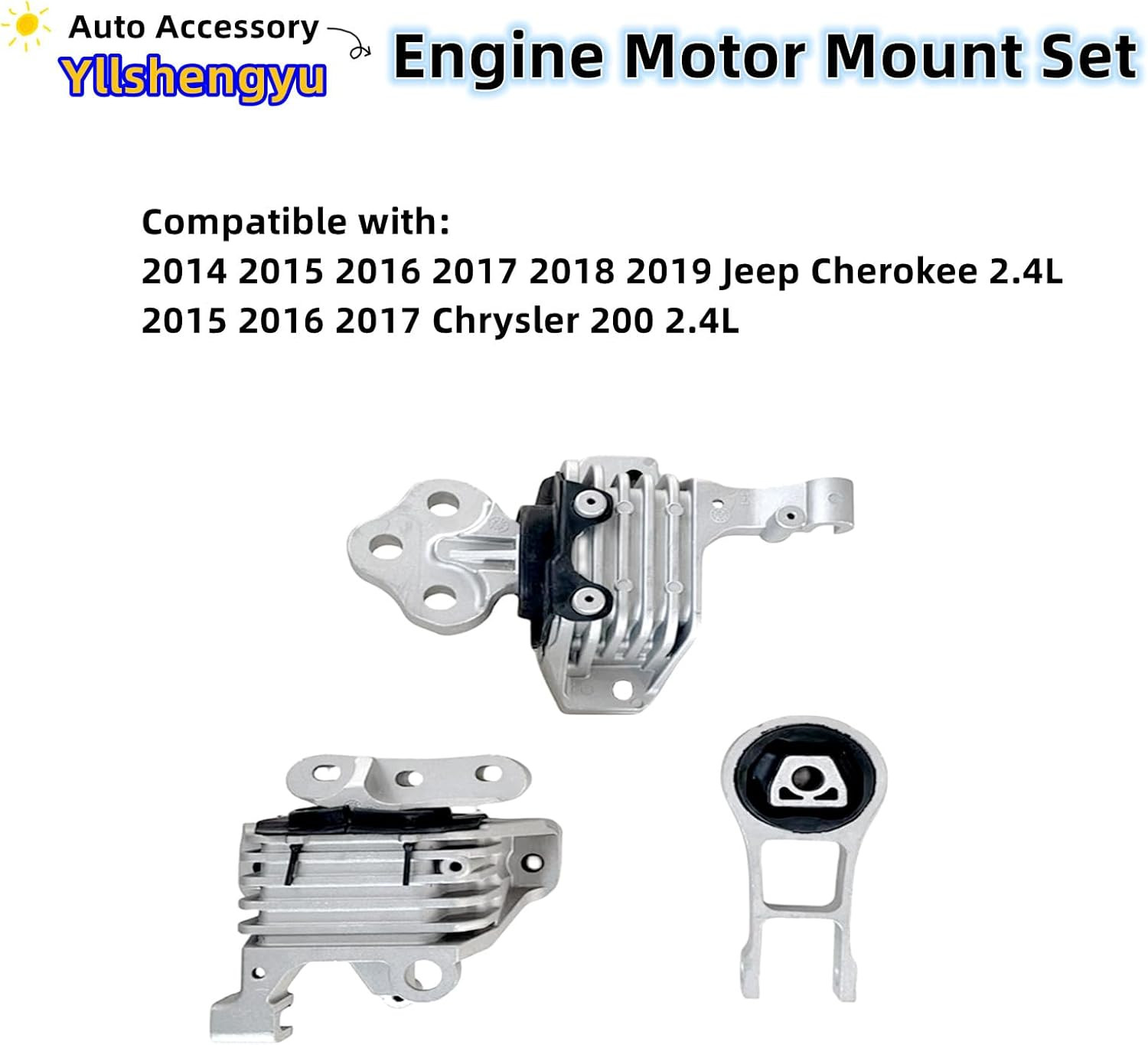 3Pcs Engine Motor Mount Kit Compatible with Cherokee 2014-2019 2.4L & Chrysler 2