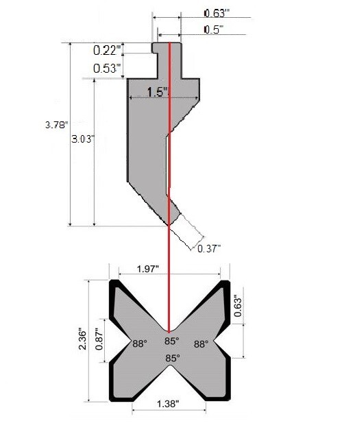 NEW Press Brake American Style Punch (12.2") and 4-Way Die (12") Combo