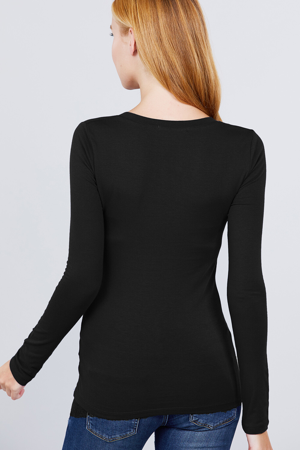 Womens Scoop Neck Cotton Stretch Long Sleeve T-Shirt Plain Fitted Slim Layering
