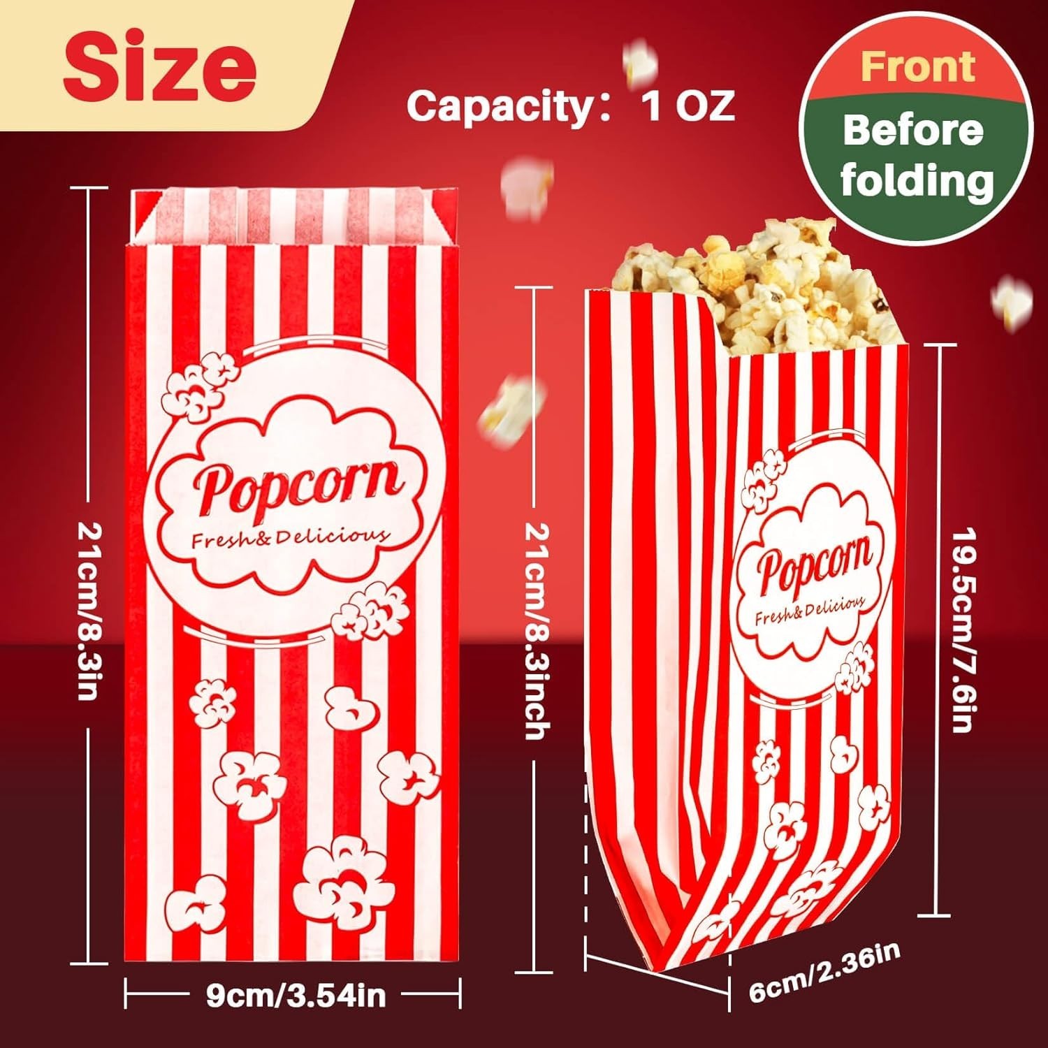 100PCS Popcorn Bags Individual Servings - MAQIHAN Disposable Paper Popcorn...