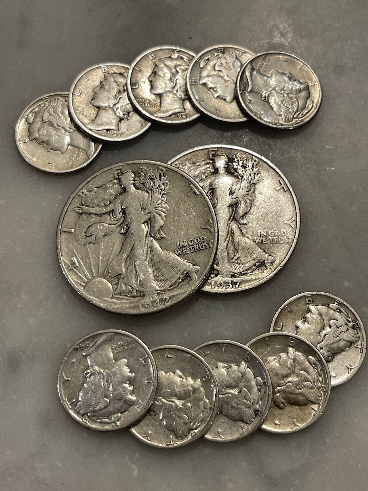 $2 Face 90% Silver 2 Walking Liberty Half Dollar 10 Mercury Dime Choose # Lots