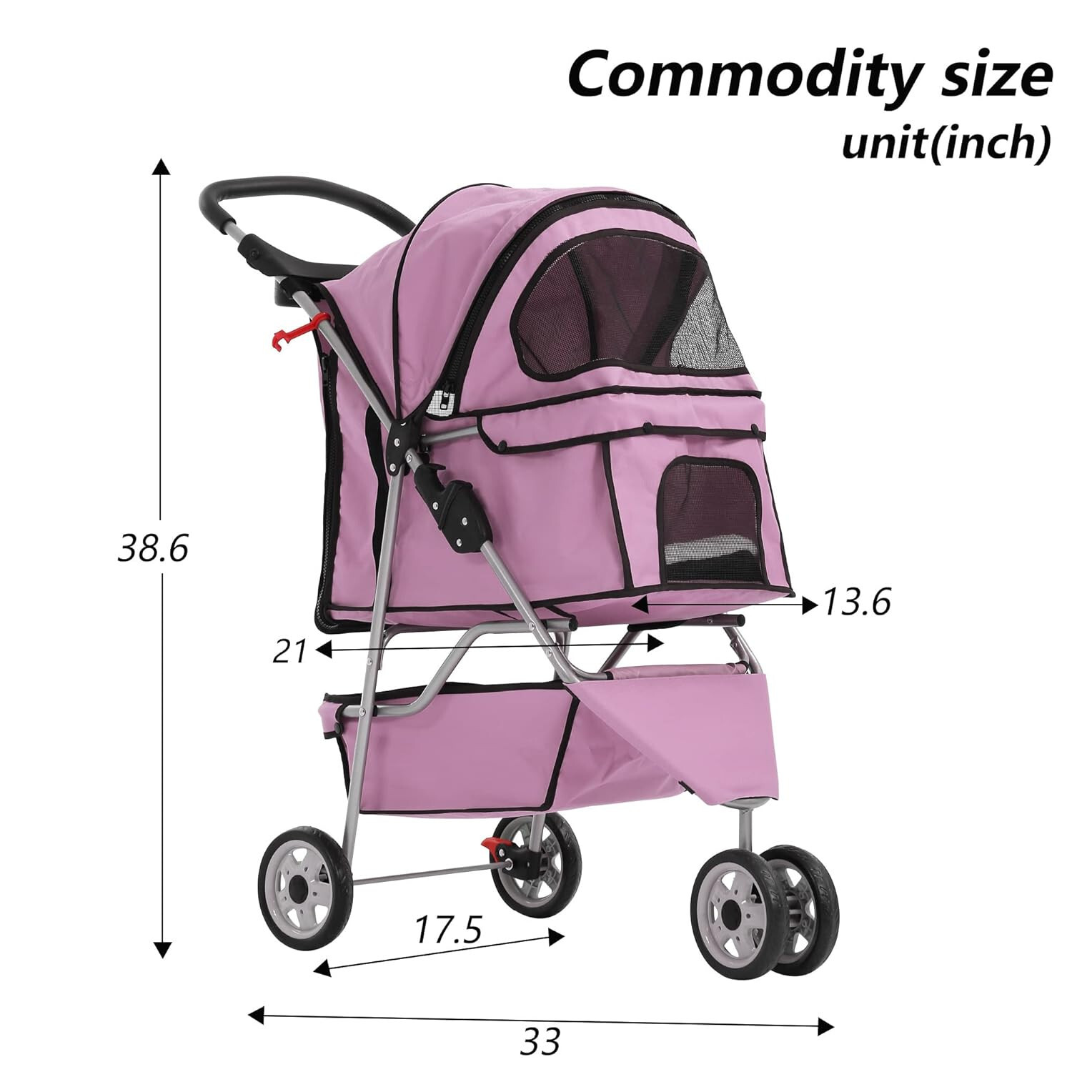 New Pink Pet Stroller Cat Dog Cage 3 Wheels Stroller Travel Folding Carrier