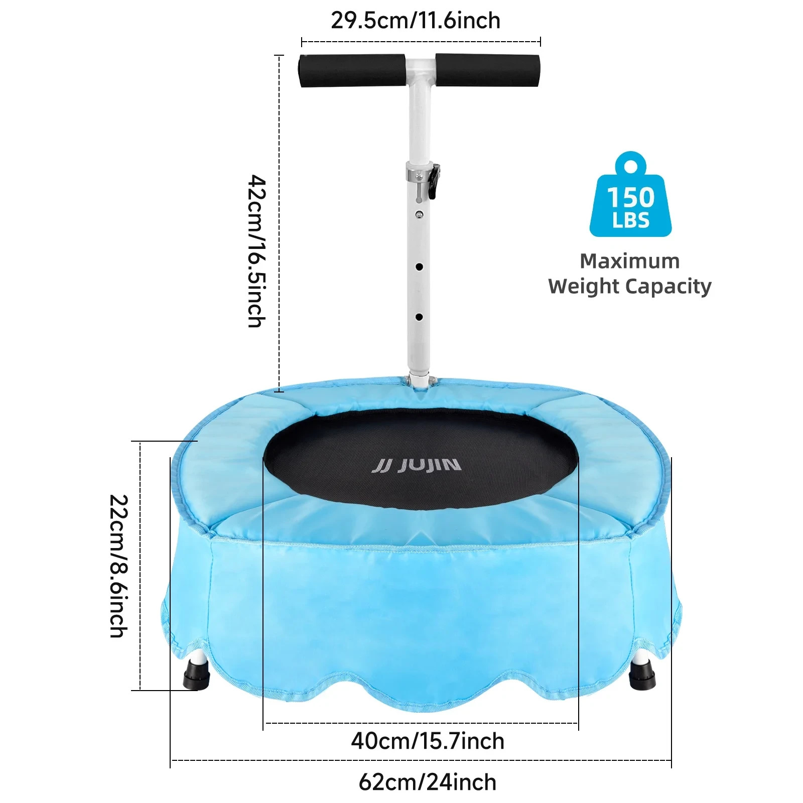 25in Kids Toddler Mini Trampoline with Safety Adjustable Handle Bar