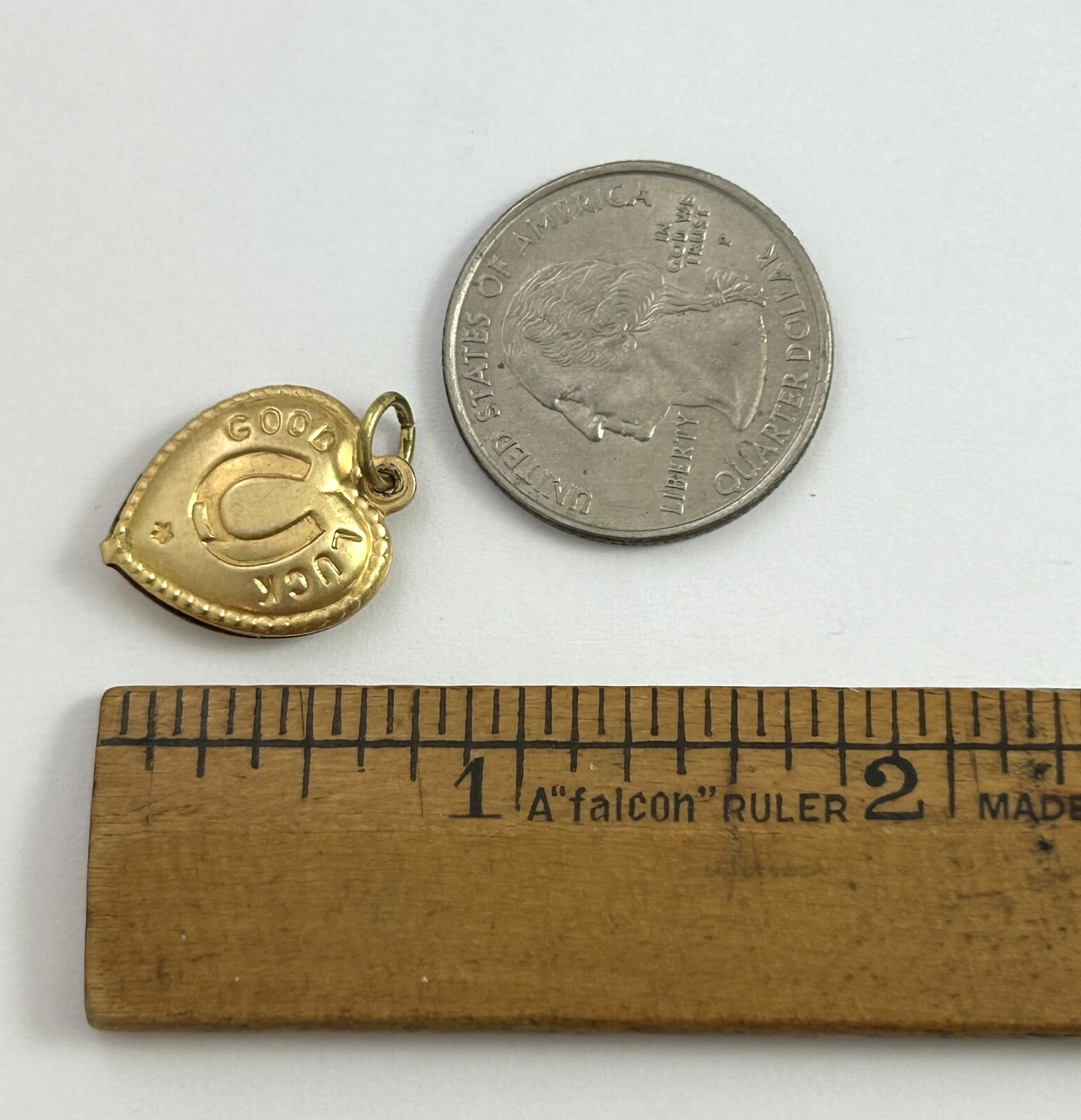 Vintage Good Luck Charm Puffy Heart Pendant Horseshoe Vintage Jewelry Brass