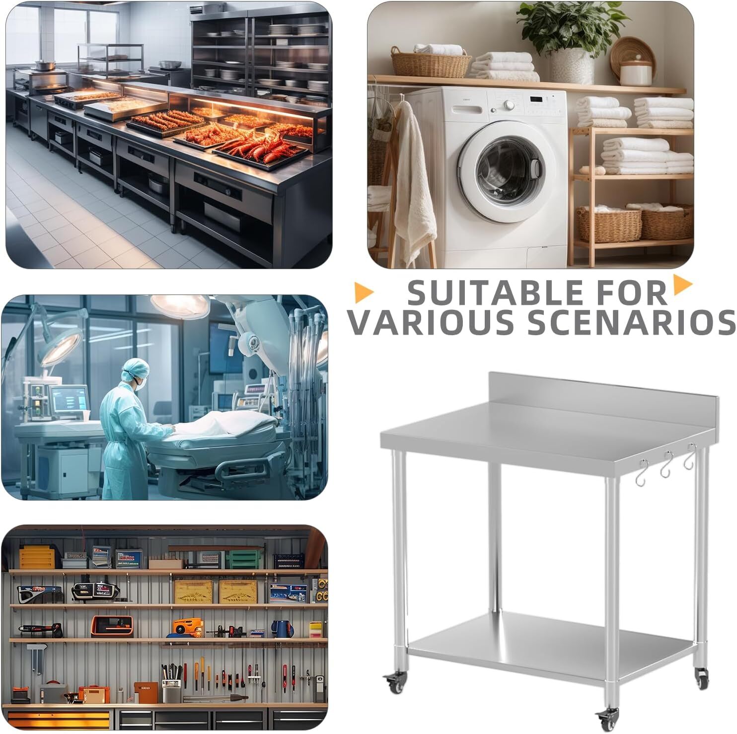 Stainless Steel Table with Shelves and Drawer Prep Table Work Tables Workbench