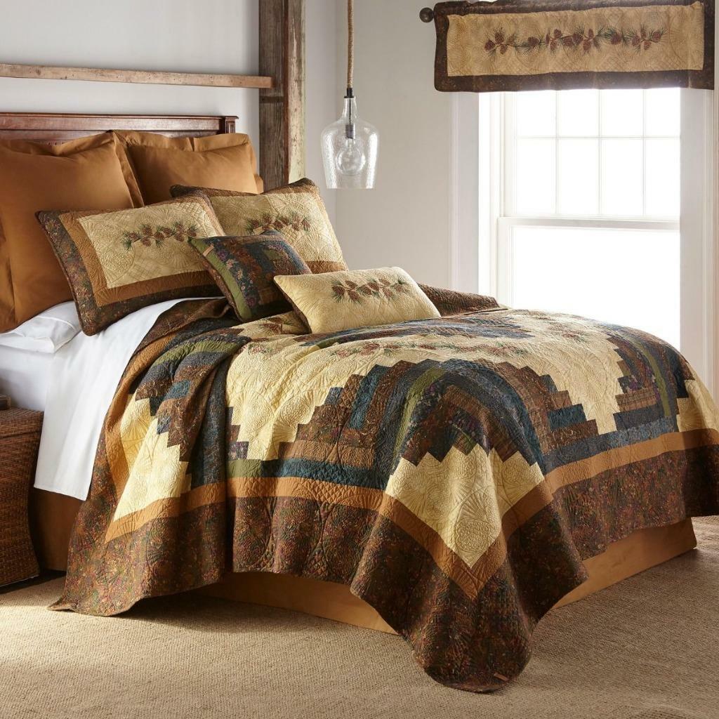 Donna Sharp Cabin Raising Pine Cone Quilted Collection Embroidered Country Cabin