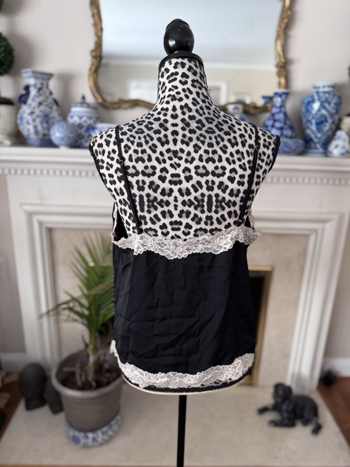 INC International Concepts Black Lace Trim Cami Top L Romantic Festival Fairy*