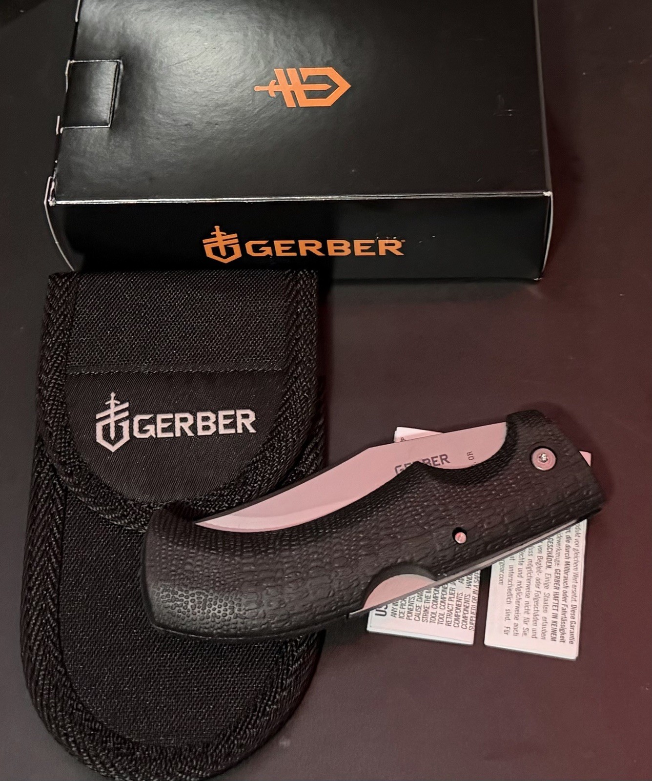 GERBER KNIFE - GATOR Lockback #6079 + SHEATH - 5" CLOSED - USA - NIB