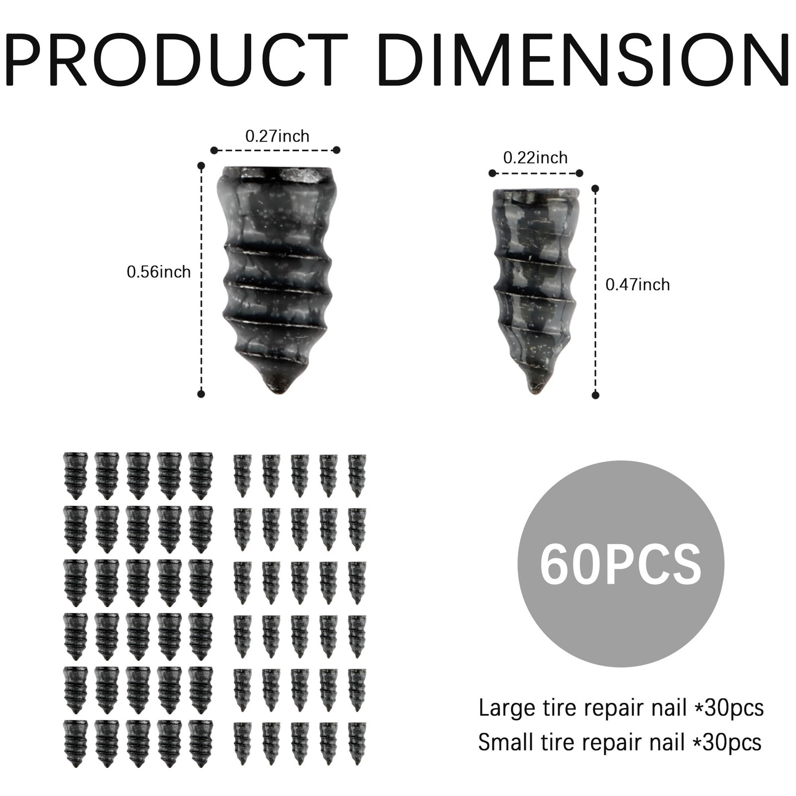 Share 60 Pcs Tire Repair Rubber Nail Screw Tire Plugs Quick Puncture for Car