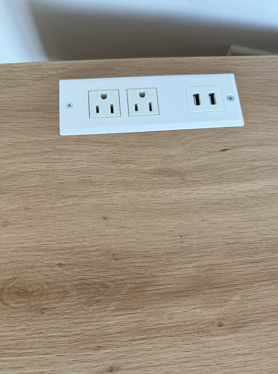 Set of 2 Brand New Night Stands Beige Wood Color Drawer Storage Powered Outlets!