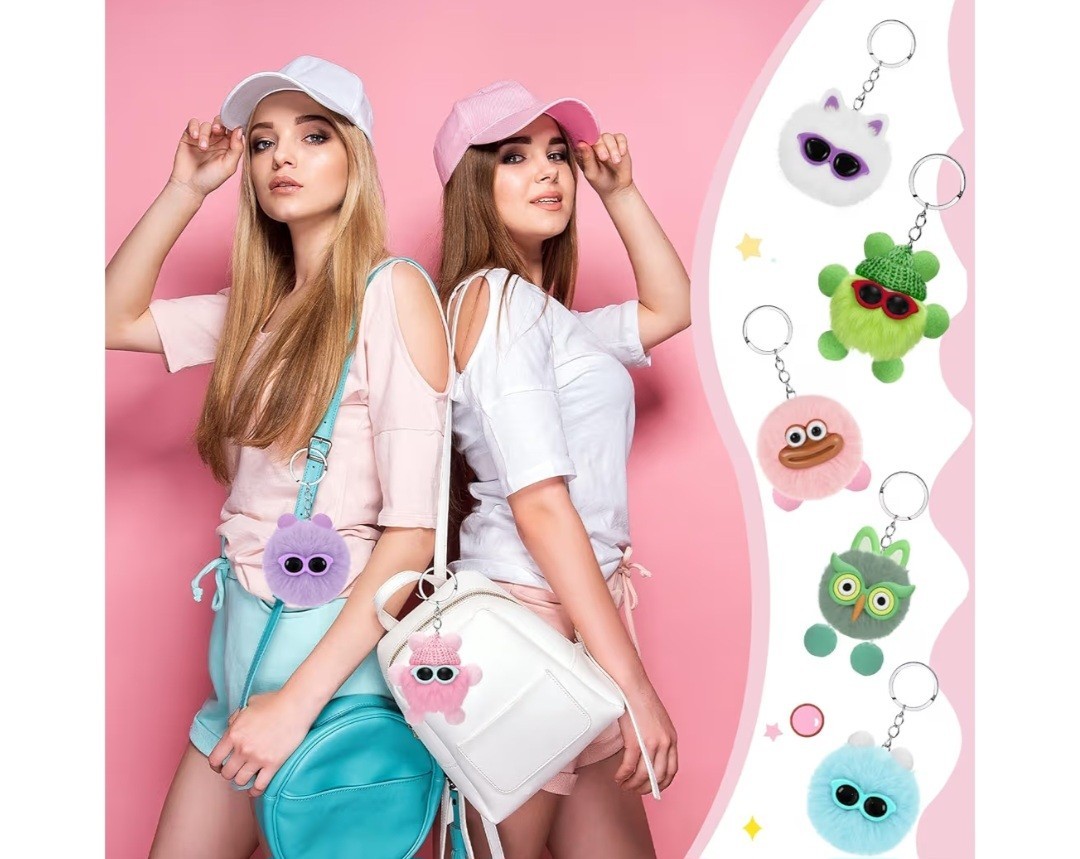 Equsion 48 Pcs Kawaii Keychains Bulk Cute Plush Keychains Fluffy Pompoms...