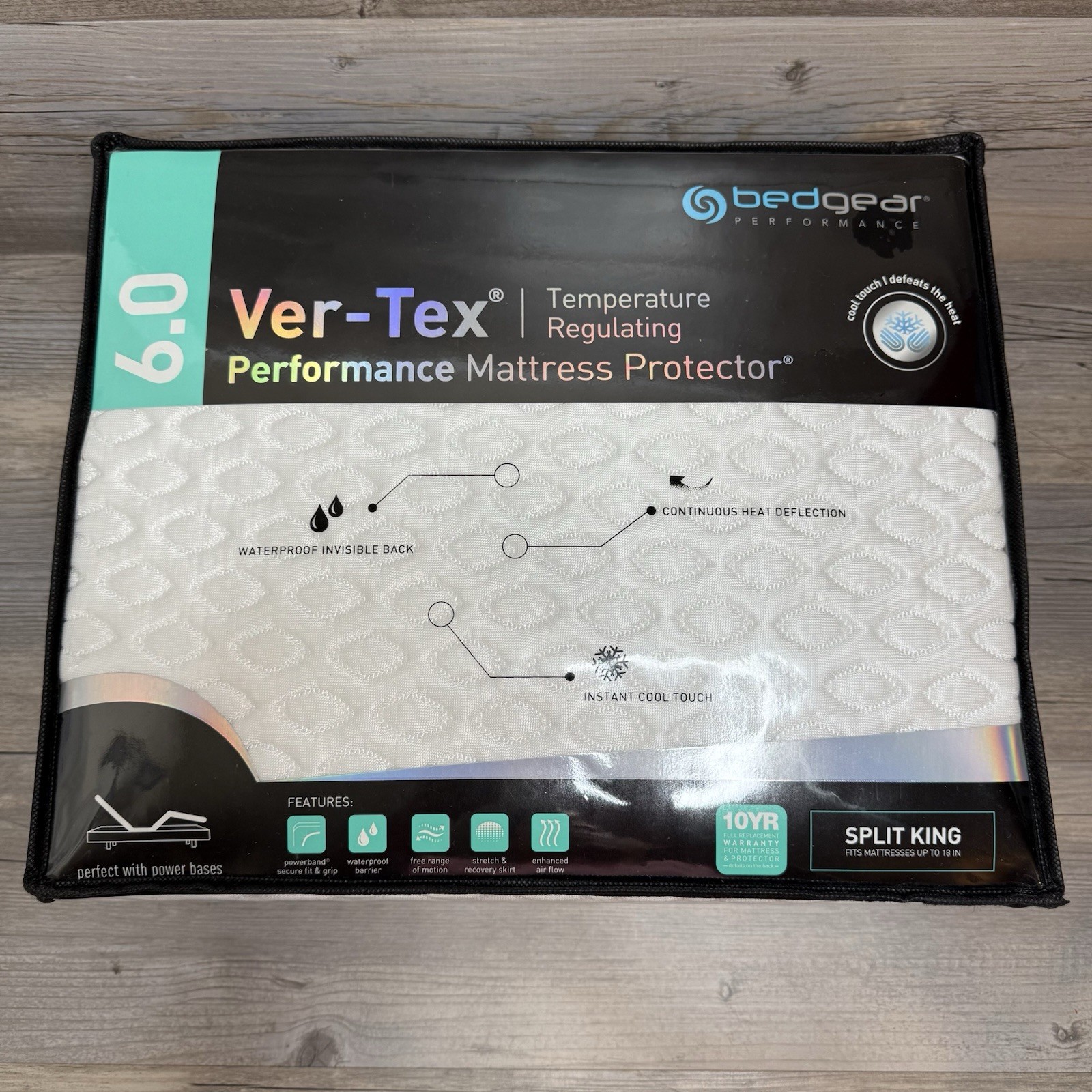 Bedgear Ver-Tex 6.0 Split King Performance Mattress Protector Cool Touch