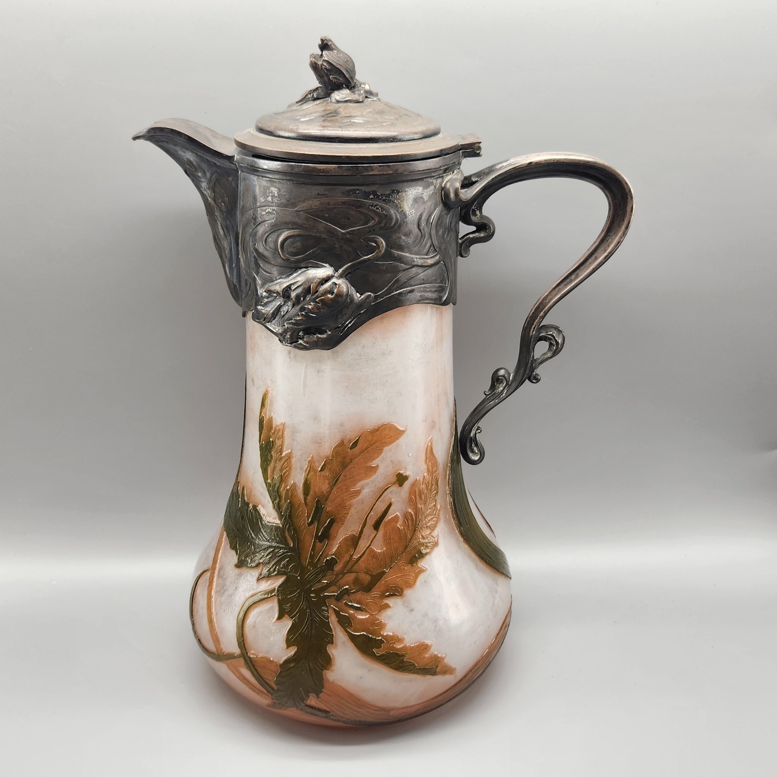 Antique Claret Jug Daum Nancy Victor Saglier Thistle Cameo Glass Art Nouveau 11"