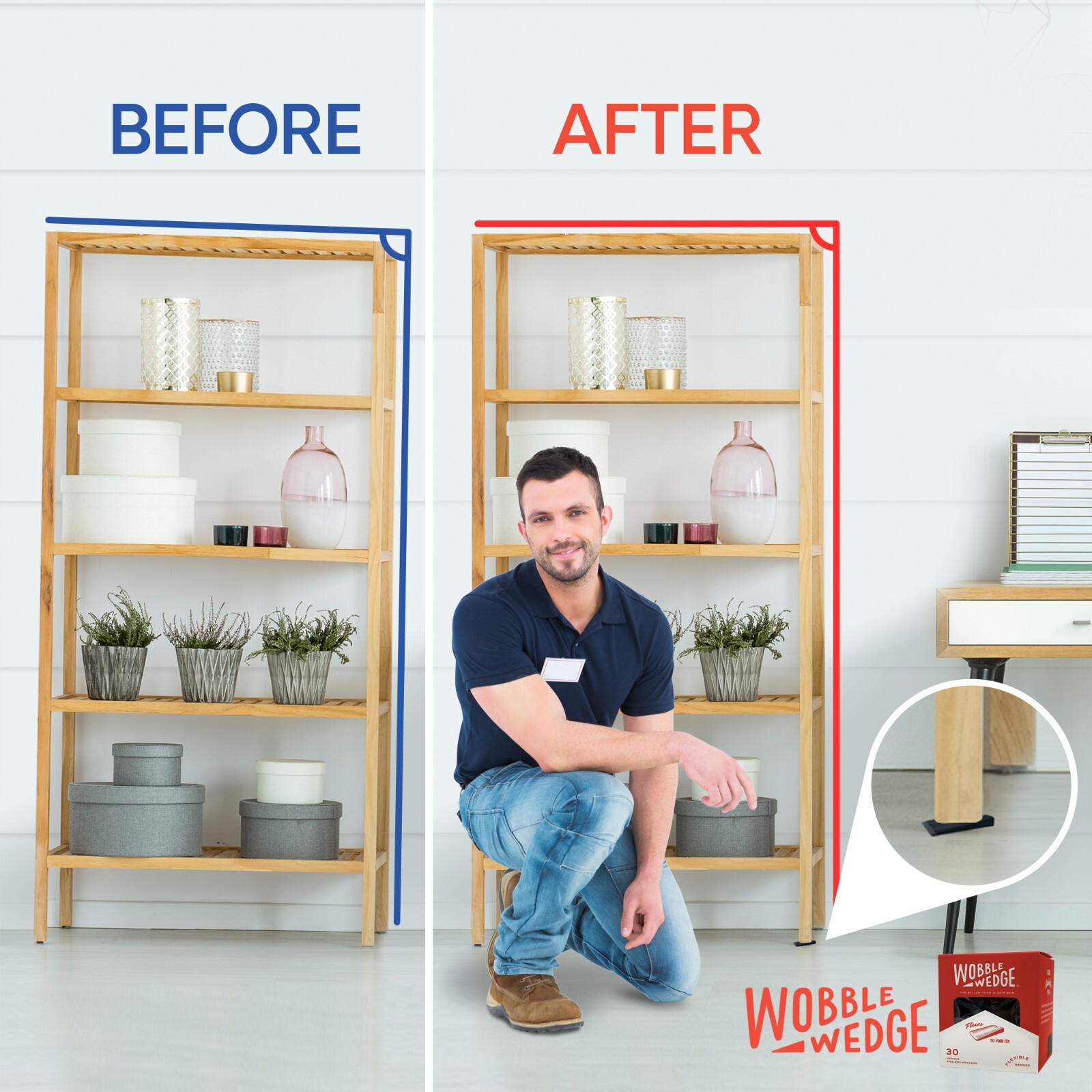 (30 Pack) Wobble Wedge Tapered Black Flexible Soft Multi-Use Wedge Stabilizer