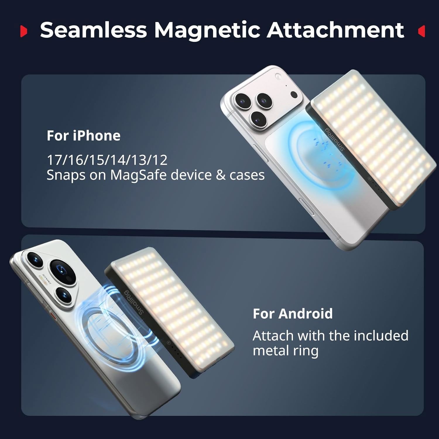 SmallRig Magnetic Selfie Phone LED Video Light 2700K-6500K for iPhone Camera