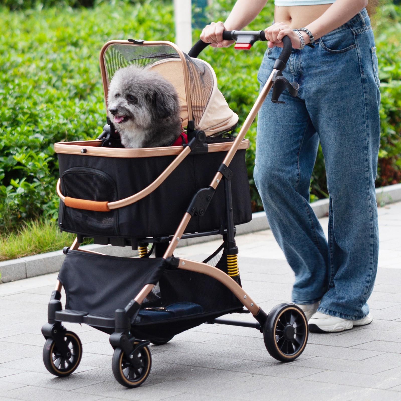 3-in-1 Foldable 4-Wheel Dog Pet Stroller Lightweight with Basket & Cup Holder